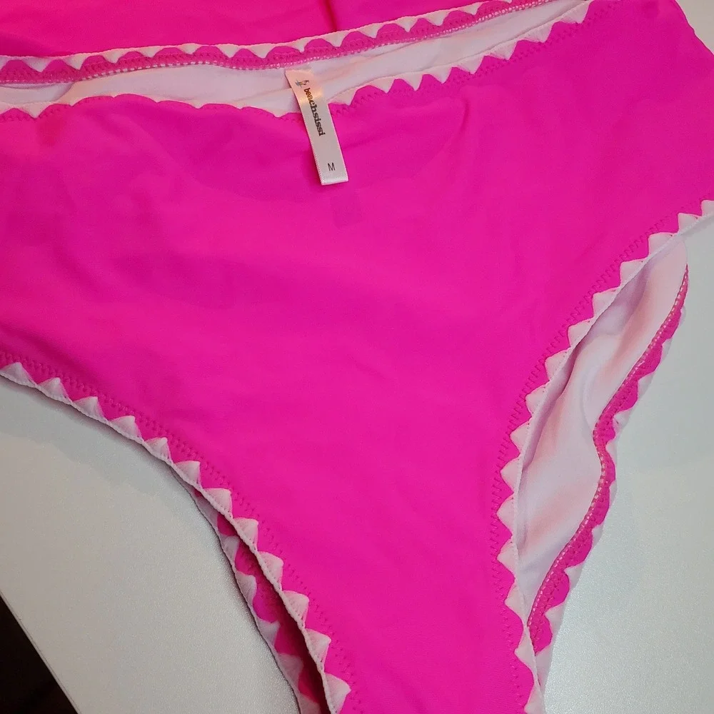 Hot Pink Ric Rac Trim Peplum Tankini Swimsuit Set Medium NWT